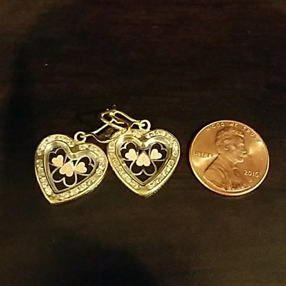 New 10k Real Gold Heart Dangling Earrings Heart Earrings - Picture 6 of 8